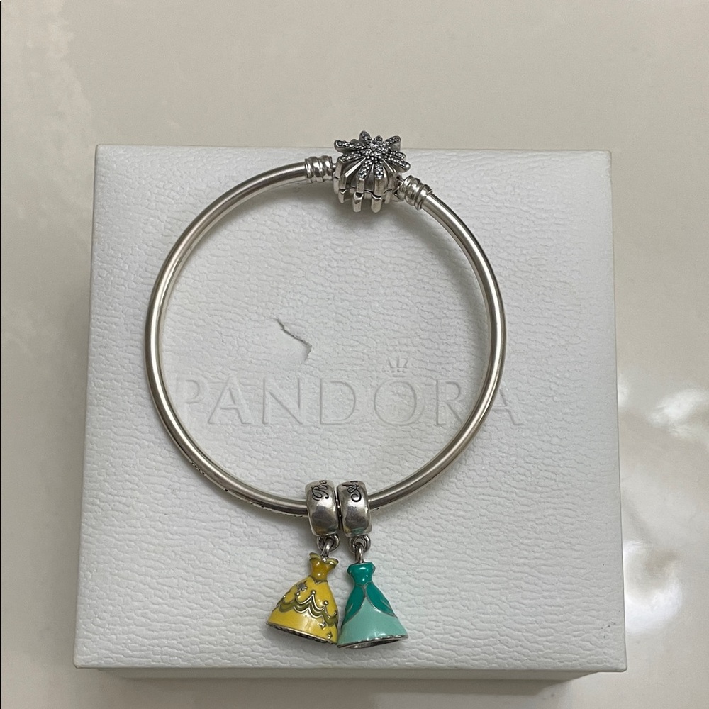 Pandora Silver Bracelet with Yellow and Teal Charms